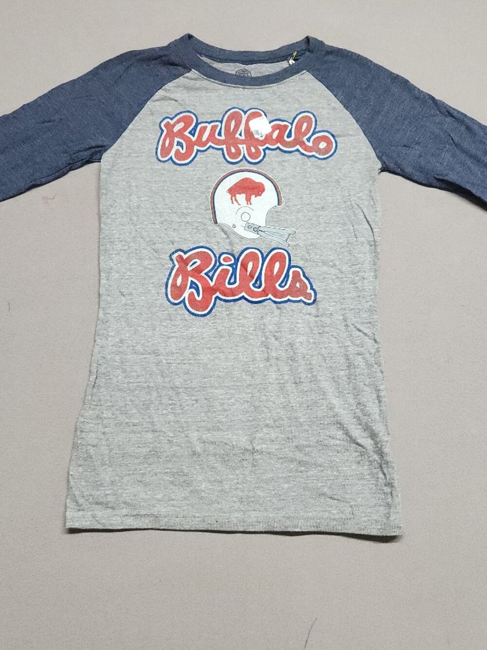 Retro Buffalo Bills Raglan 3/4 Sleeve T Shirt Youth Gray Blue Nfl 152